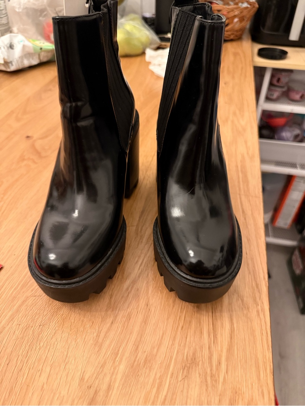 Zara Black Patent Platform Chelsea Ankle Boots